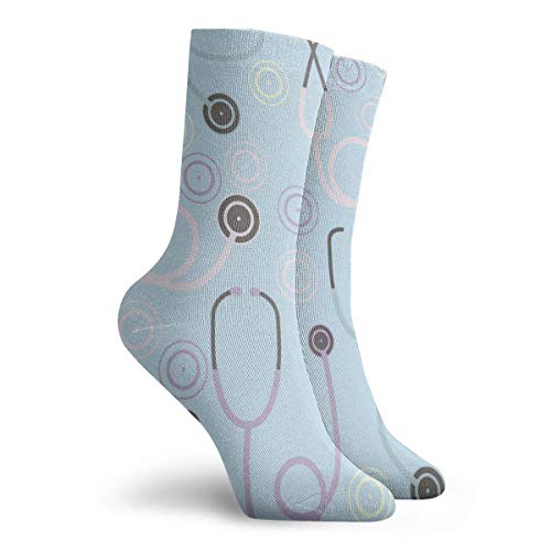 YUNJUAN Patrón de Medias de tripulación con Icono de Estetoscopio Calcetines Largos de 30 cm de protección hasta la Rodilla atlética para niñas y Mujeres