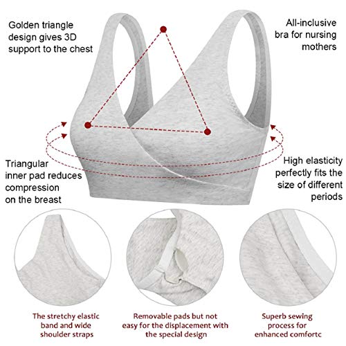 Yuson Girl - Sujetador de lactancia de algodón sin costuras, para maternidad sin estructura, almohadillas extraíbles para mujeres embarazadas o lactantes, tamaño grande 3 Pack-b XXL