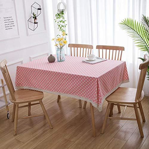 YUXAN Mantel Rosa melocotón corazón Encaje Mesa de Centro Mesa de Comedor rectángulo algodón y Lino Cubierta cloth-140X220cm