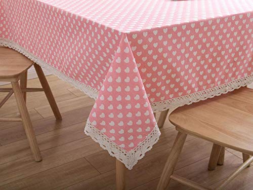 YUXAN Mantel Rosa melocotón corazón Encaje Mesa de Centro Mesa de Comedor rectángulo algodón y Lino Cubierta cloth-140X220cm