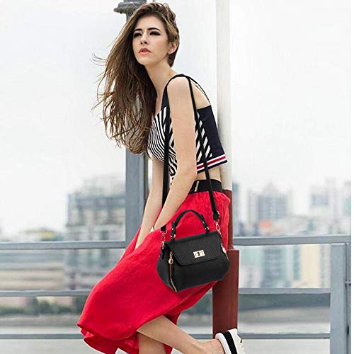 YUXIAOYU De Las Mujeres Bolsa de Mensajero Cómodos de Moda de La PU Bolso de Mano Bolsa de Hombro Sólido de Color Ligera Compacta Adecuado para Toda Ocasión,Negro