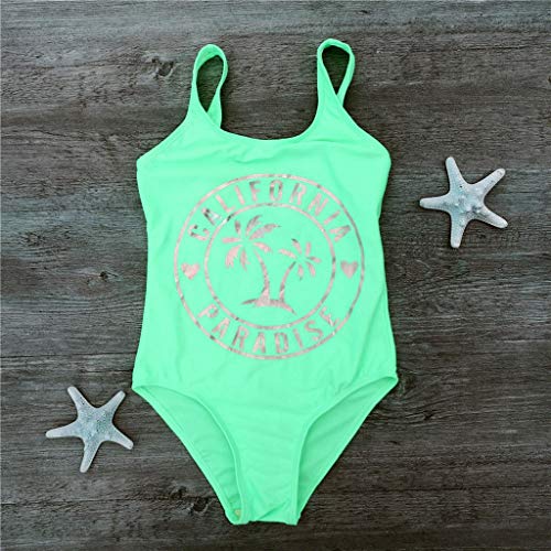 YWLINK BañAdor De Una Pieza para NiñA Traje De BañO Casual Transpirable De ProteccióN Solar De Playa Bikini Regalo De Verano(Verde,11-12 años)