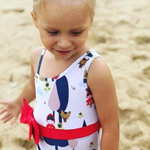 YWLINK BañAdor Verano NiñA Mono Sin Mangas con Lazo Y Estampado De SandíA Un Traje De BañO Bikini Transpirable Casual Ropa De Playa para Vacaciones(Rojo,4-5 años)
