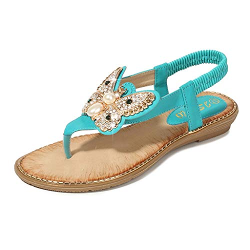 YWLINK Bohemia Mujer Bowknot Cristal Perla Sandalias Planas Chanclas De Playa Zapatos Flip Zapatos Romanos Moda Viajes Al Aire Libre Fiesta Zapatillas Antideslizante CóModo(Verde,39EU)