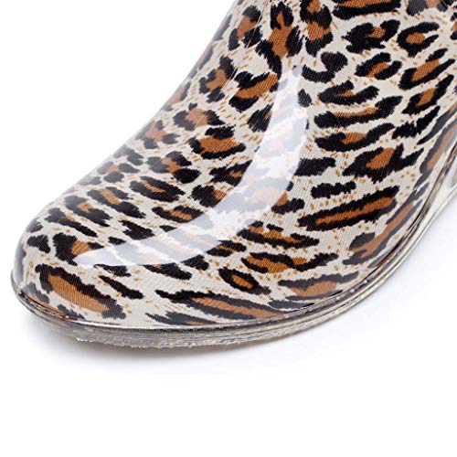 YWLINK Botas De Lluvia Mujer Impermeable Leopardo Zapatos con CuñA Botas De Nieve Estilo Punk Zapatos De Agua Transparentes Zapatos De Goma Moda CóModo TamañO Grande Tubo Medio Y Alto(marrón,40EU)
