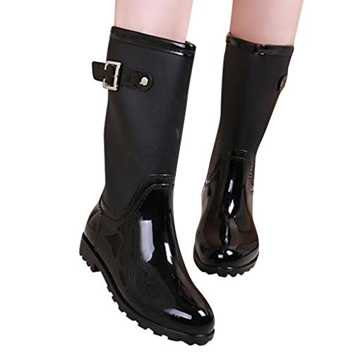 YWLINK Botas De Lluvia Mujer Impermeable Moda Zapatos Antideslizantes Botas De Nieve Tubo Medio Alto Zapatos De Agua PVC Calzado Industrial ConstruccióN Caucho TamañO Grande Transpirable(Negro,39EU)
