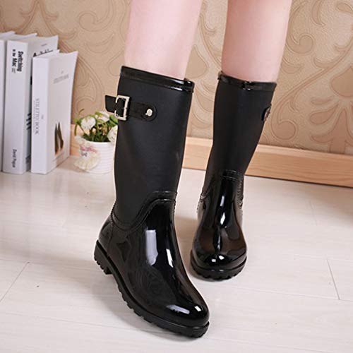 YWLINK Botas De Lluvia Mujer Impermeable Moda Zapatos Antideslizantes Botas De Nieve Tubo Medio Alto Zapatos De Agua PVC Calzado Industrial ConstruccióN Caucho TamañO Grande Transpirable(Negro,39EU)