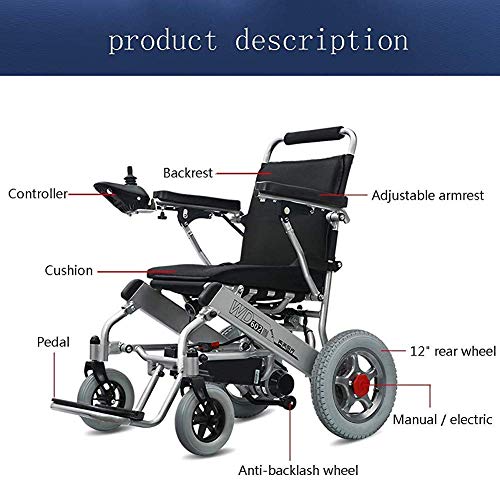 YXB Silla de Ruedas eléctrica en casa para Ancianos Inteligente automática Plegable Ligera pequeña Silla de Ruedas eléctrica portátil GH