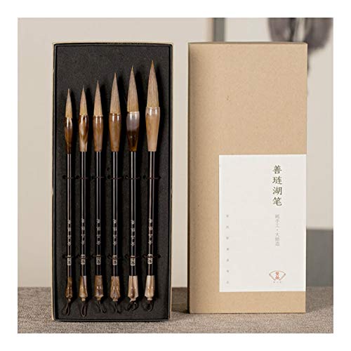 YXCUIDP 6pcs caligrafía del cepillo del alto grado del cepillo del chino Conjunto de lápiz Comadreja paisaje pelo chino Pintura Especial Conjunto Huzhou cepillo de la tinta