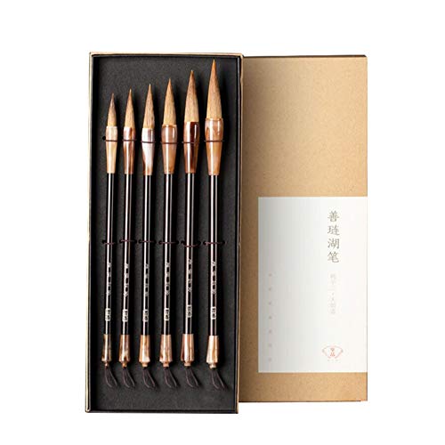 YXCUIDP 6pcs caligrafía del cepillo del alto grado del cepillo del chino Conjunto de lápiz Comadreja paisaje pelo chino Pintura Especial Conjunto Huzhou cepillo de la tinta