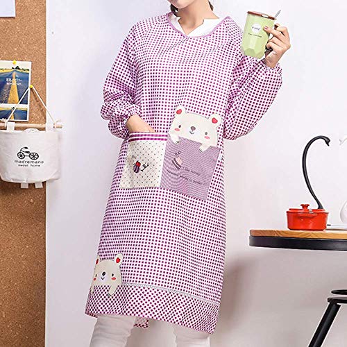 YXDZ Delantal Doméstico De Cocina De Manga Larga Anti-Aceite Anti-Apósito Vestido De Cocina De Moda Adulto Femenino Mono Coreano Púrpura