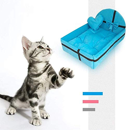 YYANG Perros Colchón Extraíble para Mascotas Cama para Gatos Perrito para Perros Perrera Cojín De Felpa Lindo Casa para Mascotas Nido con Tapete Cálido Pequeño Mediano,Blue-S
