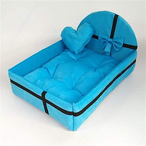 YYANG Perros Colchón Extraíble para Mascotas Cama para Gatos Perrito para Perros Perrera Cojín De Felpa Lindo Casa para Mascotas Nido con Tapete Cálido Pequeño Mediano,Blue-S