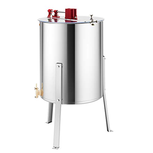 Z ZELUS 4 Cuadros Extractor de Miel Manual Diámetro 47 cm Extractor de Miel Acero Inoxidable de Grado Alimenticio Honey Extractor con Soportes y Tapas de Perspex