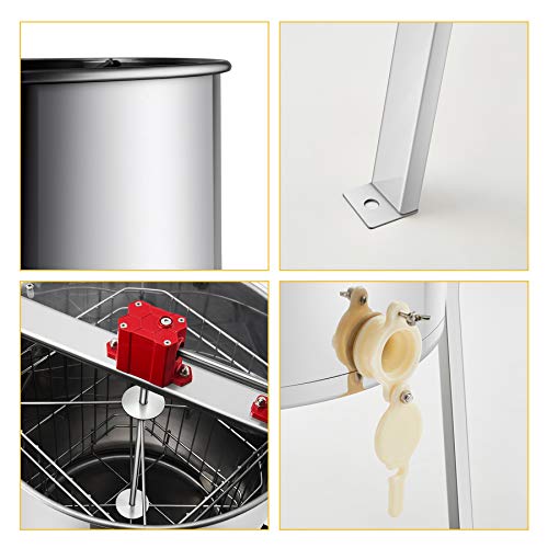 Z ZELUS 4 Cuadros Extractor de Miel Manual Diámetro 47 cm Extractor de Miel Acero Inoxidable de Grado Alimenticio Honey Extractor con Soportes y Tapas de Perspex