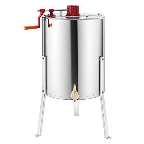 Z ZELUS 4 Cuadros Extractor de Miel Manual Diámetro 47 cm Extractor de Miel Acero Inoxidable de Grado Alimenticio Honey Extractor con Soportes y Tapas de Perspex