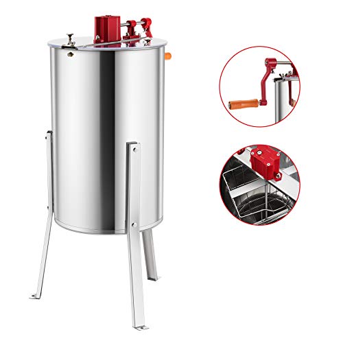 Z ZELUS 4 Cuadros Extractor de Miel Manual Diámetro 47 cm Extractor de Miel Acero Inoxidable de Grado Alimenticio Honey Extractor con Soportes y Tapas de Perspex