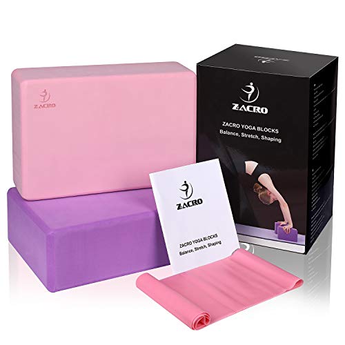 Zacro 2 Pack Bloque de Yoga + 1.5m Banda de Resistencia de Yoga Bloque de Espuma EVA de Alta Densidad para Mejora la Fuerza, el Equilibrio y La Flexibilidad, para Yoga, Pilates y Meditación - 200g