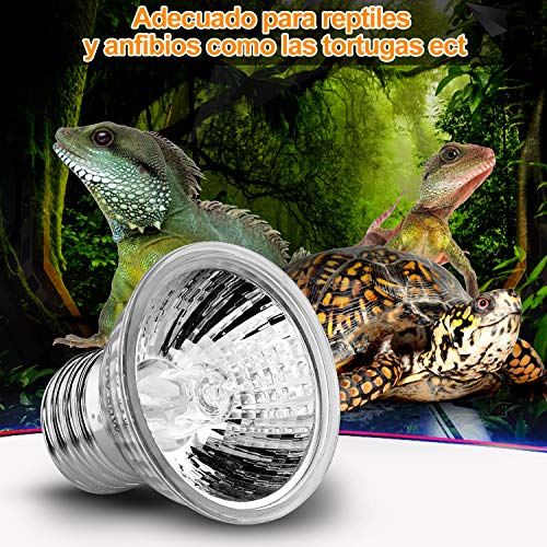 Zacro Lámpara para Tortuga, 360° Rotación Lámpara de Calor Reptil Anfibioss Lámpara de Cristal de Tortuga UVA (25W) UVB (50W), para Tortuga, Lagartos, Camaleones ect (para ≤1mm contenedor de Vidrio)