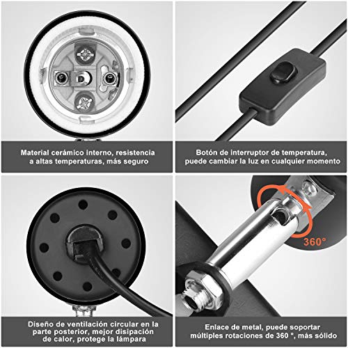 Zacro Lámpara para Tortuga, 360° Rotación Lámpara de Calor Reptil Anfibioss Lámpara de Cristal de Tortuga UVA (25W) UVB (50W), para Tortuga, Lagartos, Camaleones ect (para ≤1mm contenedor de Vidrio)