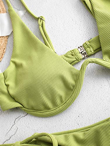 ZAFUL - Conjunto de bikini de dos piezas para mujer, con cableado en V, alta presión, con perchas de corte alto verde M