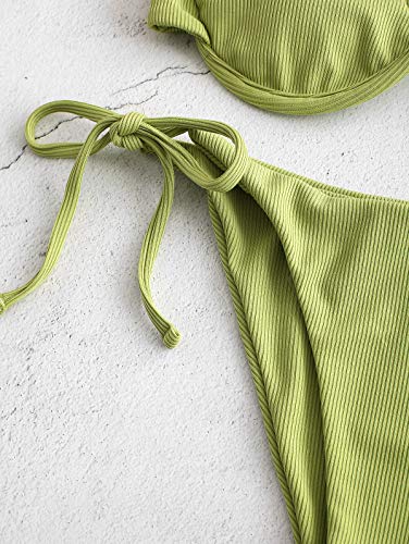 ZAFUL - Conjunto de bikini de dos piezas para mujer, con cableado en V, alta presión, con perchas de corte alto verde M