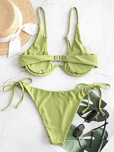 ZAFUL - Conjunto de bikini de dos piezas para mujer, con cableado en V, alta presión, con perchas de corte alto verde M