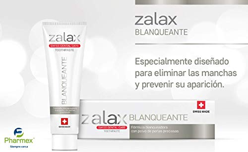 ZALAX BLANQUEANTE Pasta de dientes blanqueamiento - Ayuda a eliminar las manchas y prevenir su aparición – Pasta dental blanqueadora con polvo de perlas preciosas-100 ml (PACK DE 1)