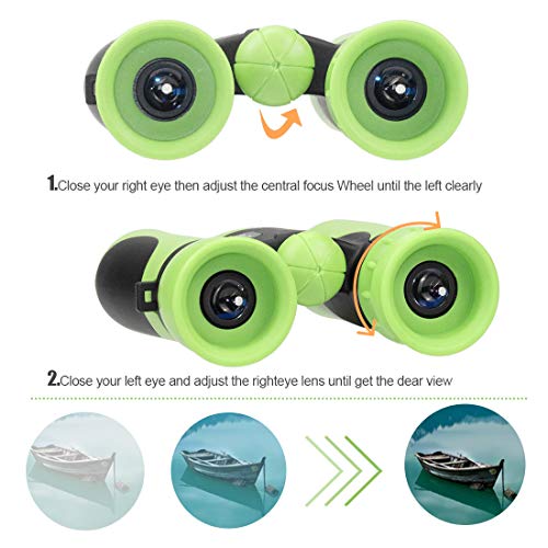 Zaloife Binoculares para Niños 8x21 Prismáticos para Niños PrismÁTicos Compacto A Prueba De Golpes para Niños Set como Regalo para Pequeños Exploradores de 4 a 12 Años (Verde)