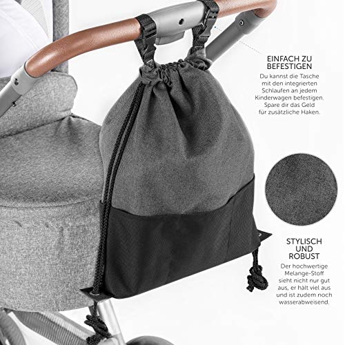 Zamboo Bolsa Ligera Silla de paseo - Bolso Panera Universal/Organizador Carrito con ganchos - Pequeño bolso cambiador/Mochila para pañales - Gris Negro Mochila para pañales - Gris Negro