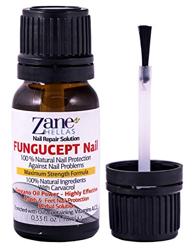 Zane Hellas FunguCept Nail. Solución de uñas micóticas. Solución de uñas de Hongos para uñas descoloridas, Gruesas, desmenuzadas y con Hongos. Resultados Visibles en 4 Semanas.0.33 oz -10ml