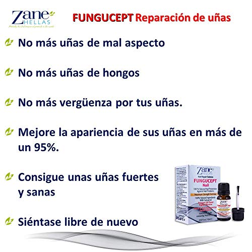 Zane Hellas FunguCept Nail. Solución de uñas micóticas. Solución de uñas de Hongos para uñas descoloridas, Gruesas, desmenuzadas y con Hongos. Resultados Visibles en 4 Semanas.0.33 oz -10ml