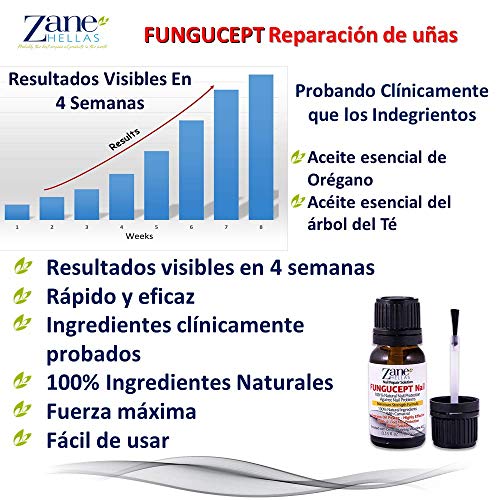 Zane Hellas FunguCept Nail. Solución de uñas micóticas. Solución de uñas de Hongos para uñas descoloridas, Gruesas, desmenuzadas y con Hongos. Resultados Visibles en 4 Semanas.0.33 oz -10ml