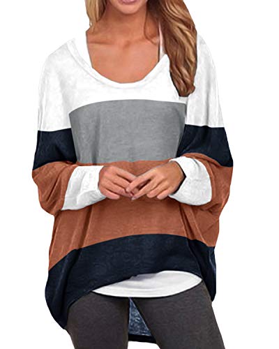 ZANZEA Mujeres Jerseys Irregular Manga Larga Raya Camiseta Baggy Jumper Pullover Casual Tops Suéter Suelta como Picture1 S