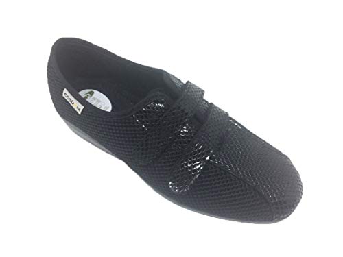 Zapatilla de Calle/De Mujer/Ancho Especial/Primavera-Verano 2019/Cosdam/Doble Cierre fácil/Suela de Goma/Cuña 3 cms/Color: Negro/Talla 39