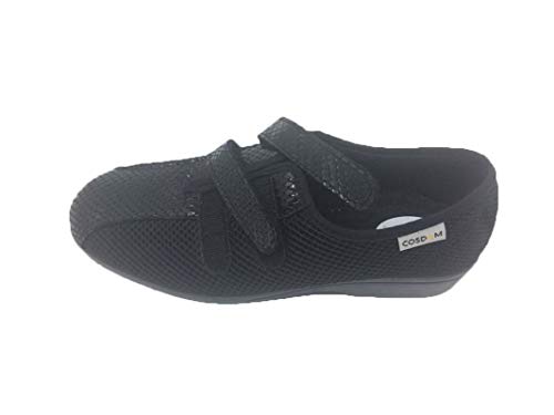 Zapatilla de Calle/De Mujer/Ancho Especial/Primavera-Verano 2019/Cosdam/Doble Cierre fácil/Suela de Goma/Cuña 3 cms/Color: Negro/Talla 39