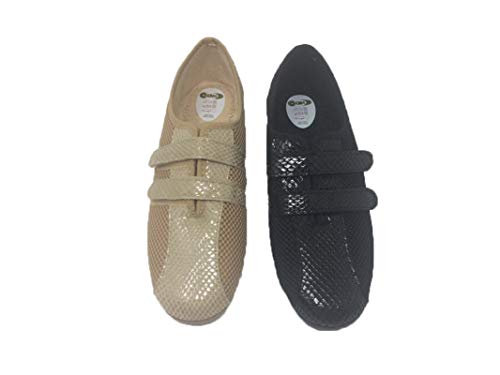 Zapatilla de Calle/De Mujer/Ancho Especial/Primavera-Verano 2019/Cosdam/Doble Cierre fácil/Suela de Goma/Cuña 3 cms/Color: Negro/Talla 39