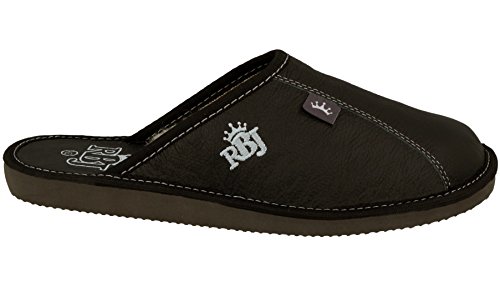 Zapatillas De Casa Hombre De Cuero De Lana De Oveja Natural (46 EU, Negro 900B)