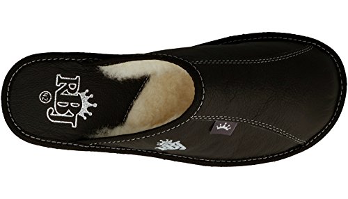 Zapatillas De Casa Hombre De Cuero De Lana De Oveja Natural (46 EU, Negro 900B)