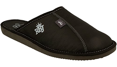 Zapatillas De Casa Hombre De Cuero De Lana De Oveja Natural (46 EU, Negro 900B)