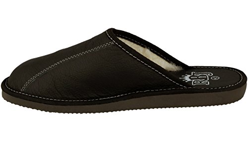Zapatillas De Casa Hombre De Cuero De Lana De Oveja Natural (46 EU, Negro 900B)