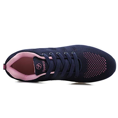 Zapatillas de Deporte atléticas para Mujer Zapatillas de Deporte con amortiguación de Aire Transpirable Moda Deportiva Gimnasio Jogging Tenis Entrenadores de Fitness Armada 38 EU