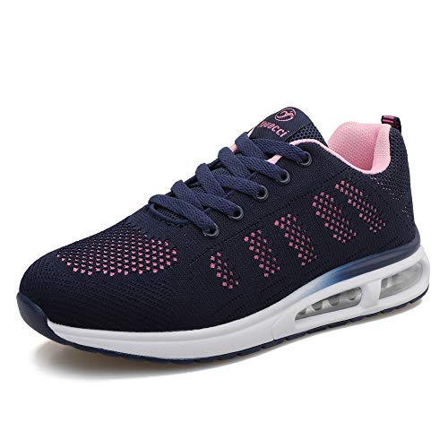Zapatillas de Deporte atléticas para Mujer Zapatillas de Deporte con amortiguación de Aire Transpirable Moda Deportiva Gimnasio Jogging Tenis Entrenadores de Fitness Armada 38 EU