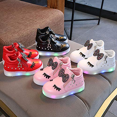 Zapatillas de Deporte Exterior con Luces LED para Bebé Niñas Otoño Invierno 2018 Moda PAOLIAN Zapatos de Vestir Fiesta Calzado de Cuero Zapatos de Primeros Pasos Botines Niñas con Bowknot