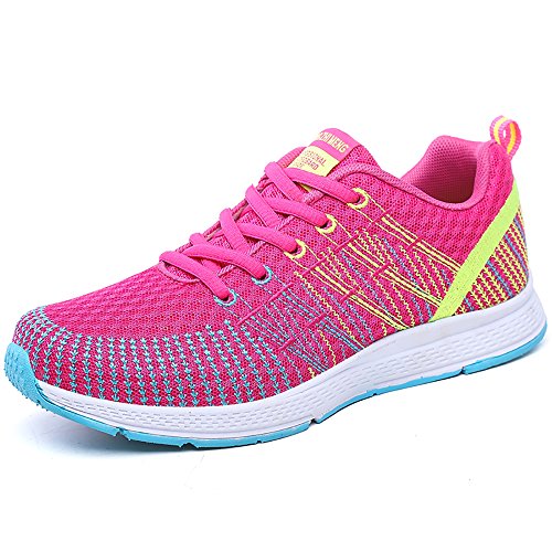 Zapatillas de Deportivos de Running para Mujer Gimnasia Ligero Sneakers Rosa-Amarillo 38