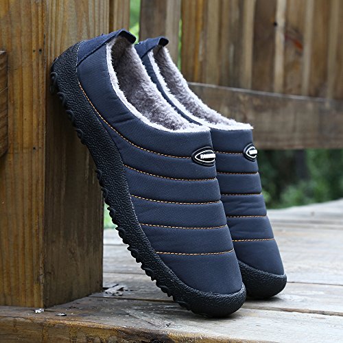 Zapatillas de Estar por Casa Mujer Hombre, Invierno Zapatos de Casa con Forro de Piel - Cálidas y Cómodas - con Suela Antideslizante para Exterior e Interior,Negro 42