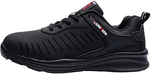 Zapatillas de Seguridad Mujer/Hombre DY-112, Zapatos de Trabajo con Punta de Acero Ultra Liviano Suave y cómodo Transpirable, Profundo Negro, 45 EU