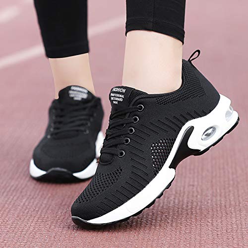 Zapatillas Deportivas de Mujer Air Cordones Zapatillas de Running Fitness Sneakers 4cm Negro-1 40