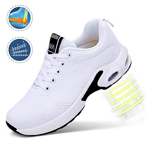 Zapatillas Deportivas de Mujer Air Cordones Zapatillas de Running Fitness Sneakers 4cm Negro Rojo Rosado Púrpura Blanco Blanco 37