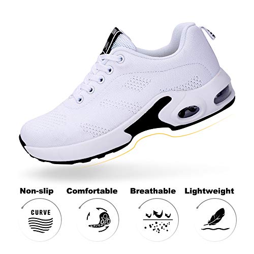 Zapatillas Deportivas de Mujer Air Cordones Zapatillas de Running Fitness Sneakers 4cm Negro Rojo Rosado Púrpura Blanco Blanco 37
